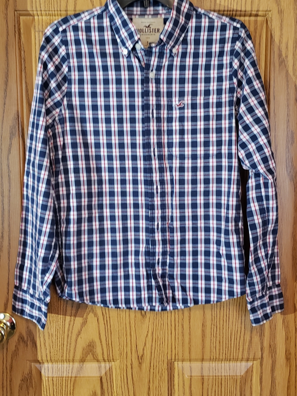 Hollister Navy, White & Red Plaid Button-Down Shirt. Adult Small. Y2k. Preppy